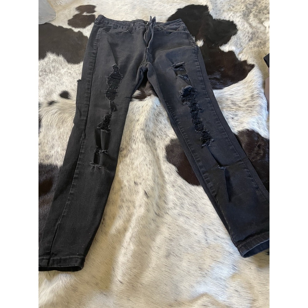 Rue 21 Black High Rise Ankle Jeggings Sz 12 Stretch Distressed